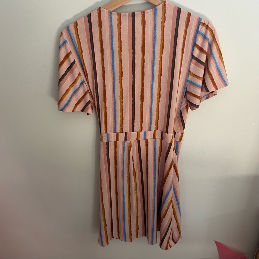 BCBGeneration Dress Womens Short Sleeve Riviera Stripe Wrap V-Neck Multicolor M - Picture 8 of 11